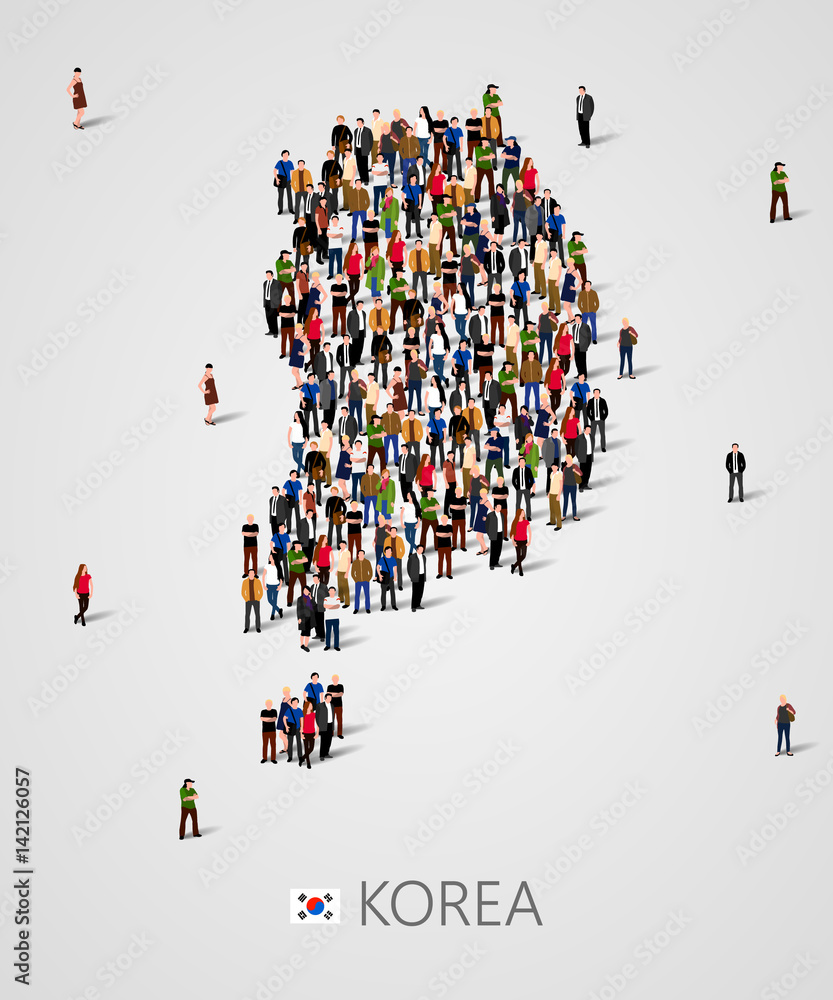 Large group of people in South Korea map form. Population of South Korea or demographics template. Large group of people in South Korea map form. Population of South Korea or demographics template.