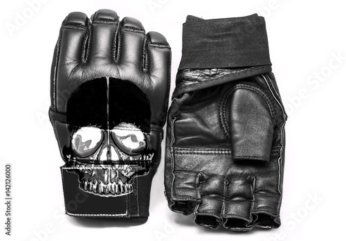 Gloves for MMA with print skull. photo