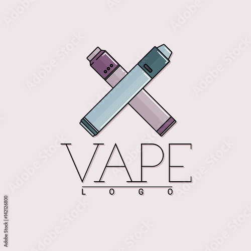 Vector vaping logo with two crossed mechanical modes. Colored with outline on gray background.