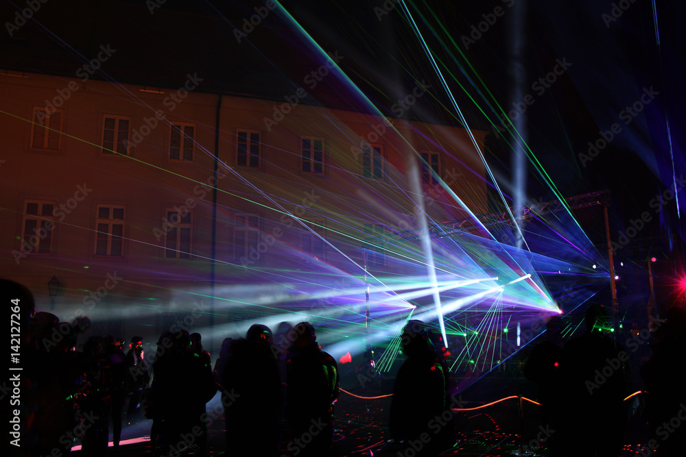 Colourful Laser show rays stream