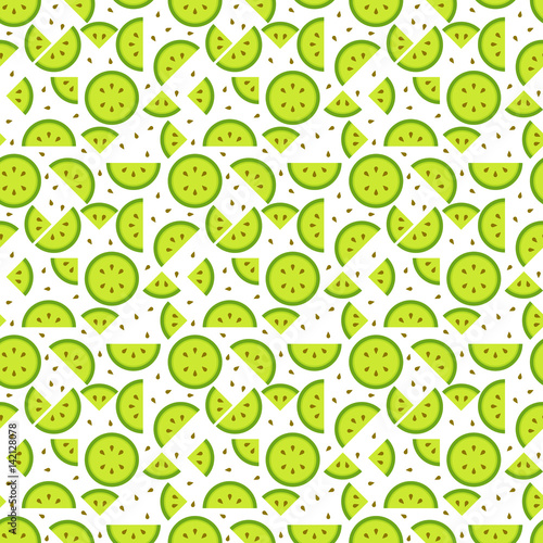 Seamless kiwi (kiwifruit, Chinese gooseberry) pattern background, tasty looking fruit endless texture with seeds