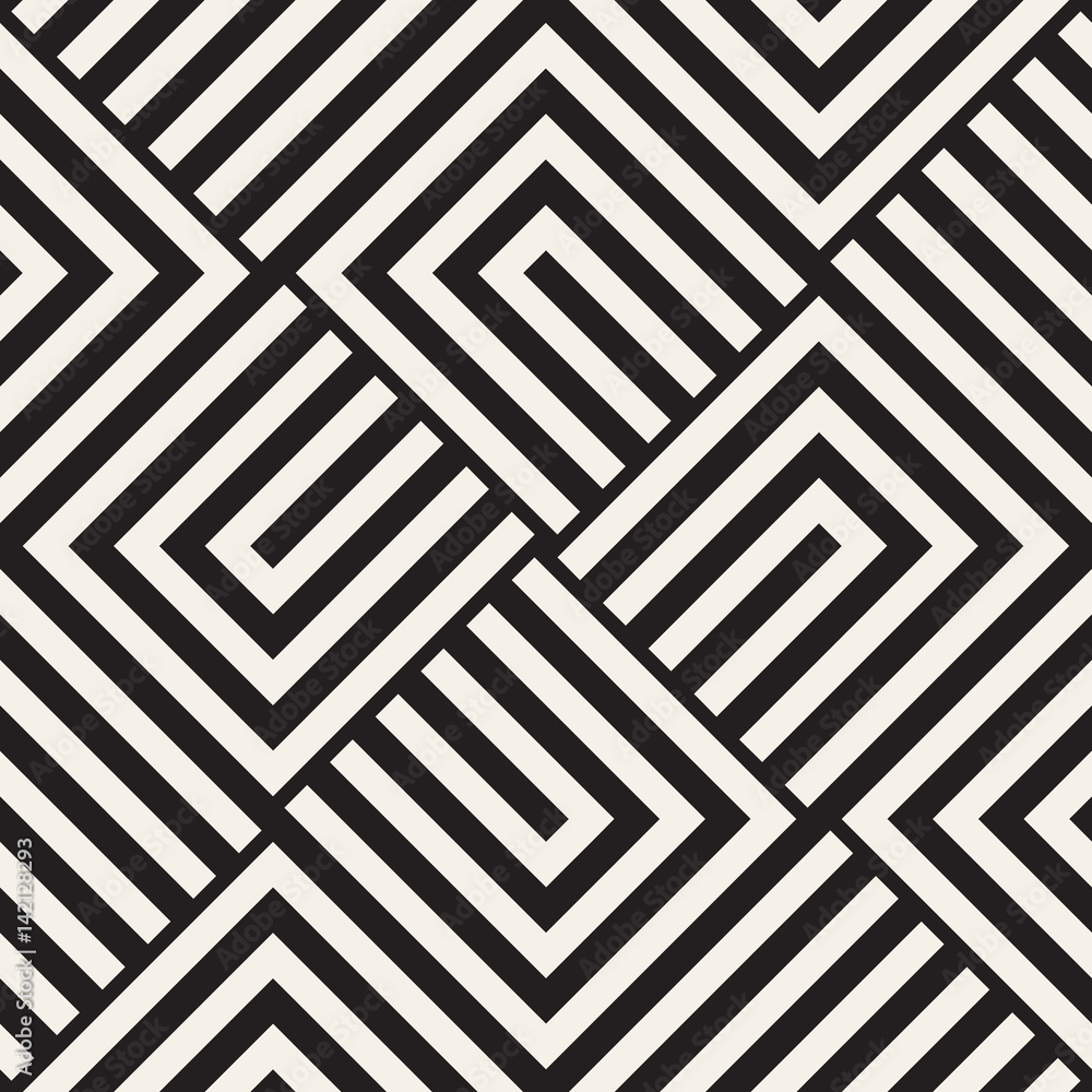 Repeating Geometric Stripes Tiling. Vector Seamless Monochrome Pattern Repeating Geometric Stripes Tiling. Vector Seamless Monochrome Pattern