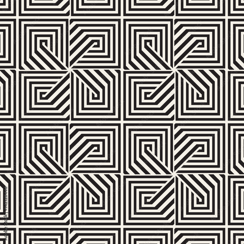 Repeating Geometric Stripes Tiling. Vector Seamless Monochrome Pattern Repeating Geometric Stripes Tiling. Vector Seamless Monochrome Pattern