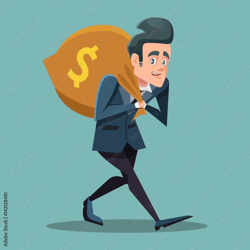 Businessman Cartoon with Money Bag. Vector illustration Stock Vector ...
