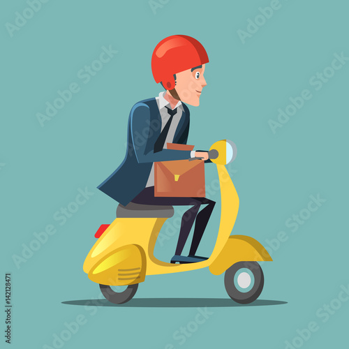 Businessman Riding on a Scooter. Rush to Work. Vector cartoon illustration © Pavlo Syvak