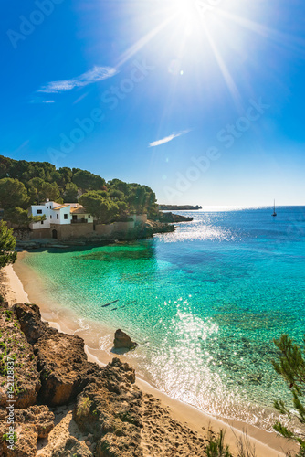Spain Majorca sand beach bay of Cala Gat idyllic seascape coast Mediterranean Sea