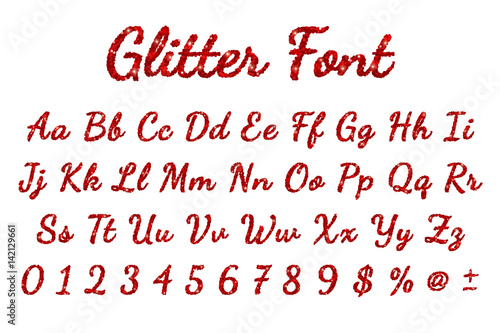 Red glitter font in white background. Vector