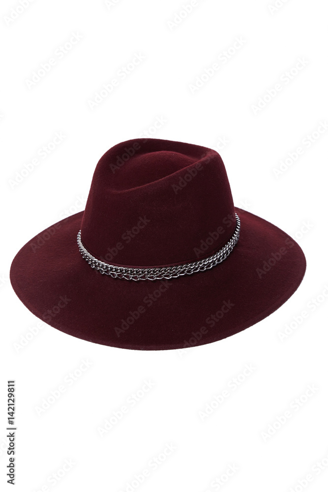 Isolated dark red wool hat on white background fashion Isolated dark red wool hat on white background fashion