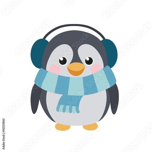 Cute penguin with earflaps and scarf