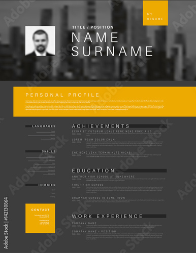 Minimalistic cv / resume template with header photo
