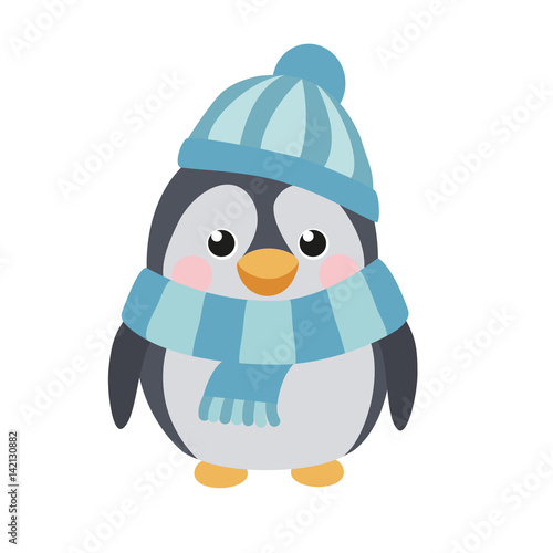 Cute penguin with a hat and scarf