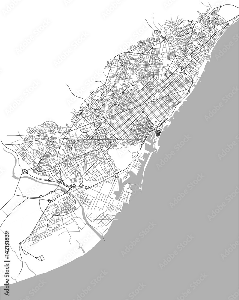 vector map of the city center of Barcelona, Spain - obrazy, fototapety, plakaty 