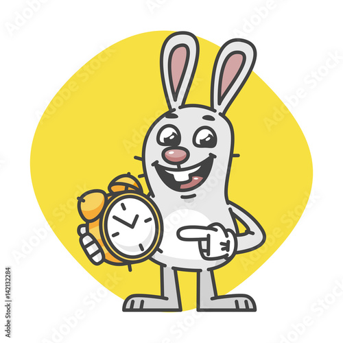 Rabbit Smiling Indicates on Alarm Clock