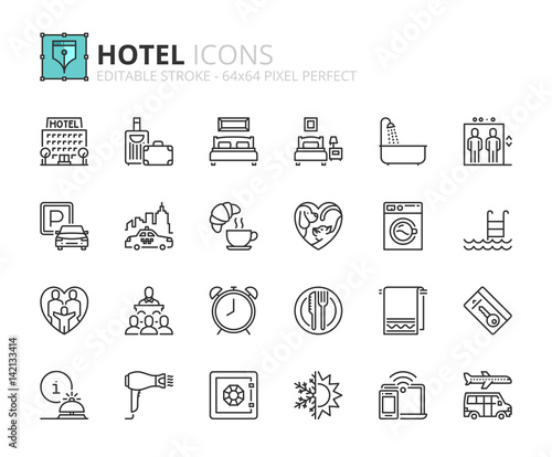 Outline icons about hotel