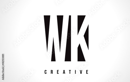 WK W K White Letter Logo Design with Black Square.