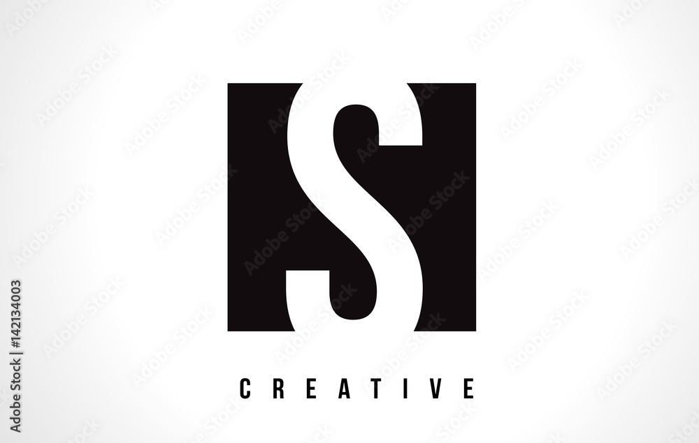 S White Letter Logo Design with Black Square. S White Letter Logo Design with Black Square.