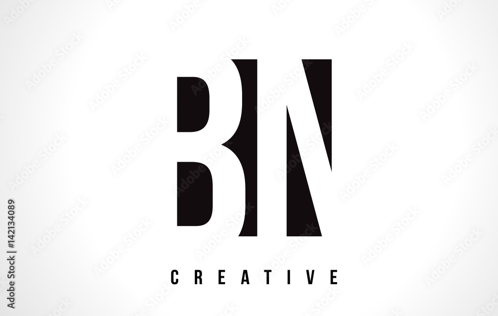 BN B N White Letter Logo Design with Black Square.