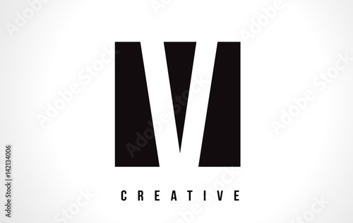 V White Letter Logo Design with Black Square.