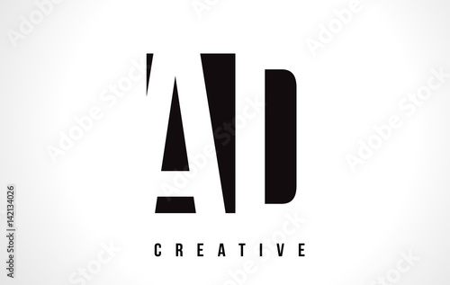 AD A D White Letter Logo Design with Black Square.