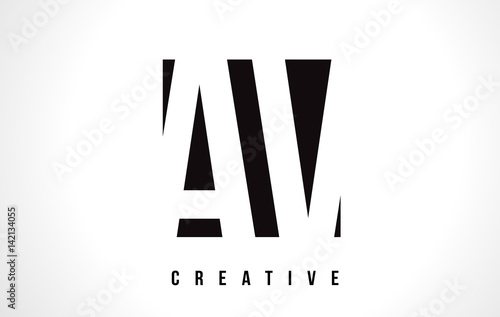 AV A V White Letter Logo Design with Black Square.