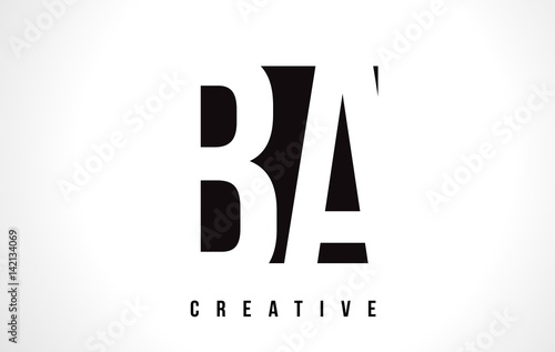 BA B A White Letter Logo Design with Black Square.