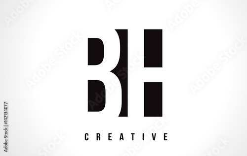 BH B H White Letter Logo Design with Black Square.
