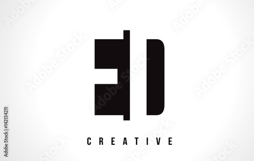 ED E D White Letter Logo Design with Black Square.