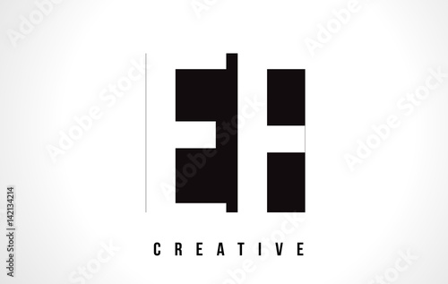 EF E F White Letter Logo Design with Black Square.