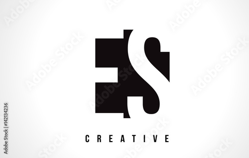 ES E S White Letter Logo Design with Black Square.