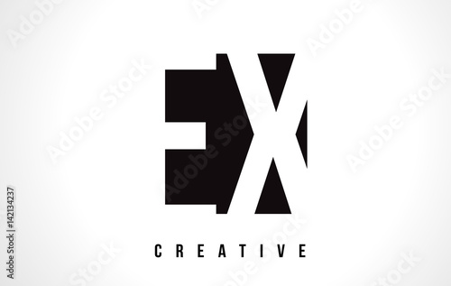 EX E X White Letter Logo Design with Black Square.