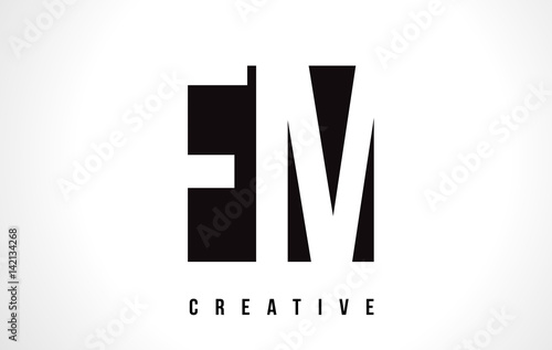 FM F M White Letter Logo Design with Black Square.