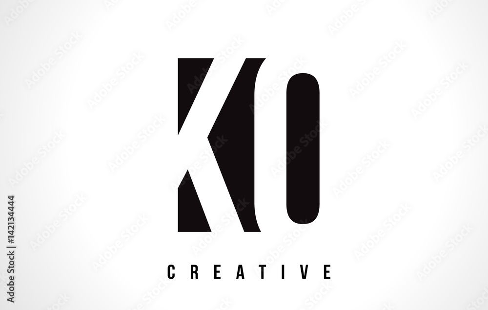 KO K O White Letter Logo Design with Black Square. - obrazy, fototapety, plakaty 