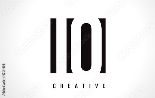 IO I O White Letter Logo Design with Black Square.