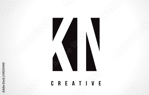 KN K N White Letter Logo Design with Black Square.