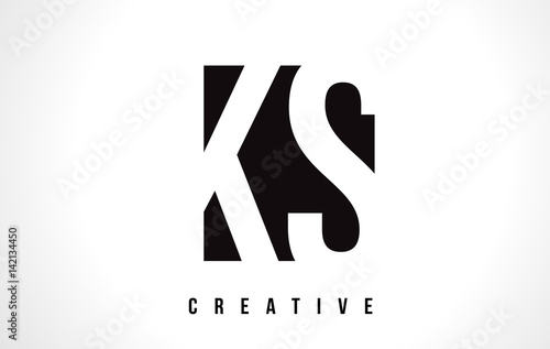 KS K S White Letter Logo Design with Black Square. photo