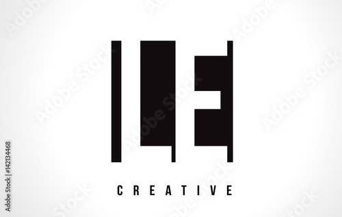 LE L E White Letter Logo Design with Black Square.