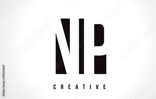 NP N P White Letter Logo Design with Black Square.