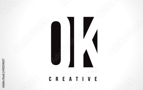 OK O K White Letter Logo Design with Black Square.
