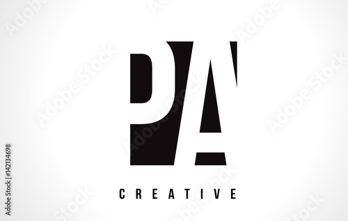 PA P A White Letter Logo Design with Black Square.