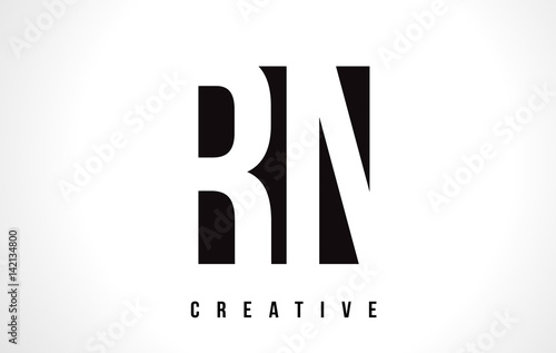 RN R N White Letter Logo Design with Black Square.