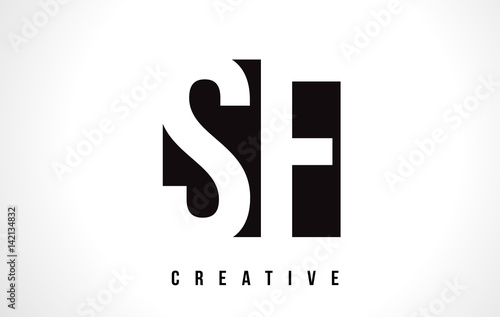 SF S F White Letter Logo Design with Black Square.