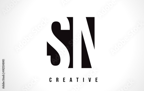 SN S N White Letter Logo Design with Black Square.