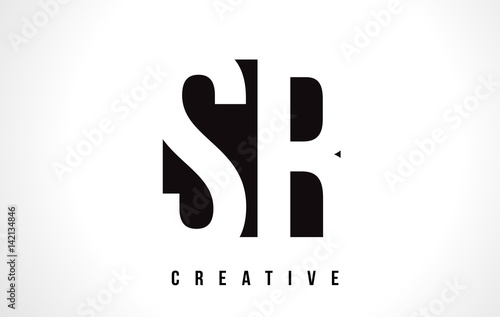 SR S R White Letter Logo Design with Black Square.