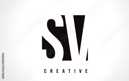 SV S V White Letter Logo Design with Black Square.