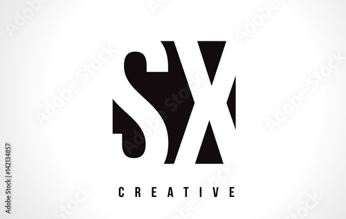 SX S X White Letter Logo Design with Black Square.