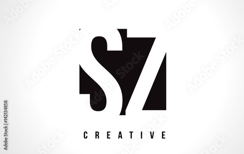 SZ S Z White Letter Logo Design with Black Square.