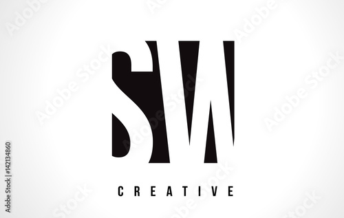 SW S W White Letter Logo Design with Black Square.