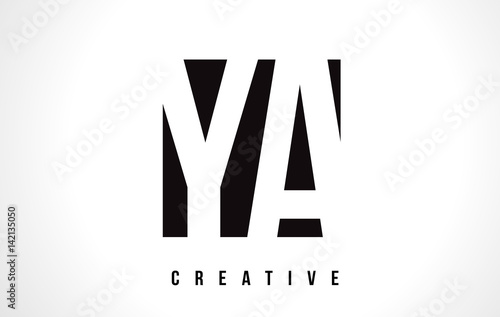 YA Y A White Letter Logo Design with Black Square.