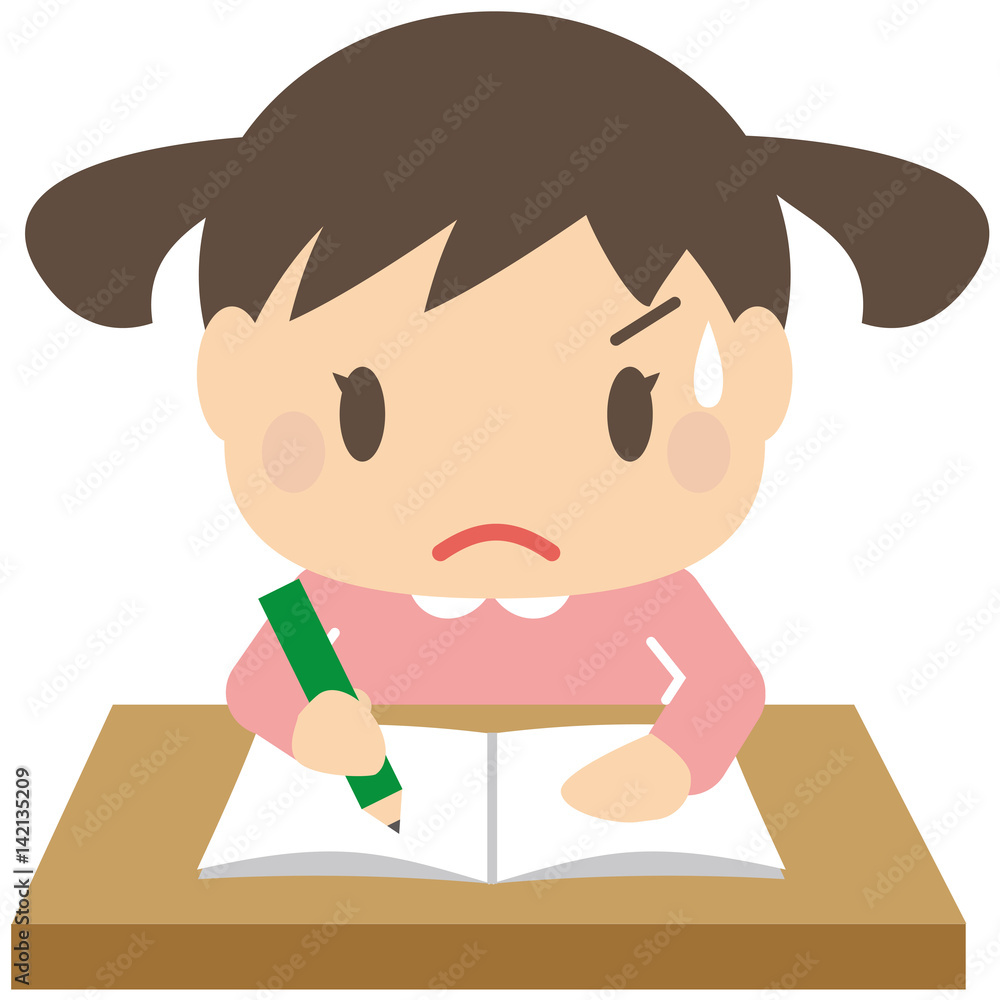 勉強するかわいいツインテールの女の子 真剣 勉強するかわいいツインテールの女の子 真剣