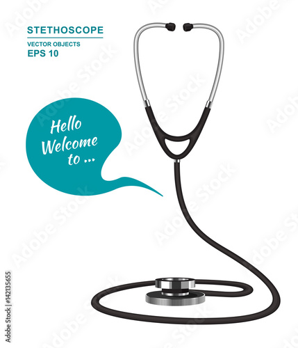 Vector cartoon illustration. Funny medical consultant.  Agent Stethoscope on white background. Call center ambulance adviser